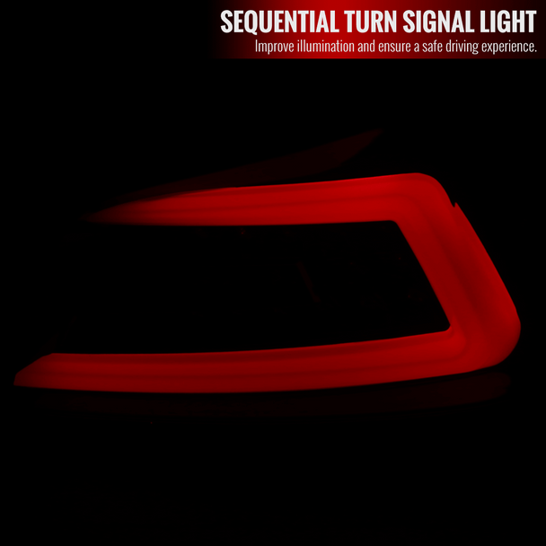 Spec-D Optic Style Sequential LED Tail Lights Gloss Black Housing w/ Clear Lens and Red Bar 2015-2021 WRX / 2015-2021 STI - LT-WRX15BKLED-SQ-TM - Subimods.com