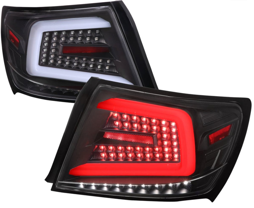Spec-D Optic Style Sequential LED Tail Lights Matte Black Housing w/ Clear Lens and White Bar 2008-2014 WRX Sedan / 2011-2014 STI Sedan - LT-WRX084JMLED-SQ-TM - Subimods.com