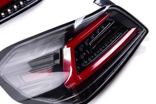 Spec-D Sequential LED Tail Lights Gloss Black Housing w/ Clear Lens and Red Bar 2015-2021 WRX / 2015-2021 STI - LT-WRX15BKLED-SQ-TM - Subimods.com