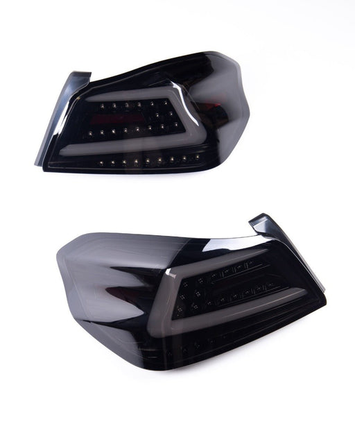 Spec-D Sequential LED Tail Lights Gloss Black Housing w/ Smoked Lens and White Bar 2015-2021 WRX / 2015-2021 STI - LT-WRX15BBLED-SQ-TM - Subimods.com