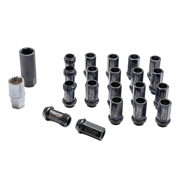 Project Kics 17 Hex Lug Nuts M12X1.25 Lock and Nut Set Black Most Subaru Models