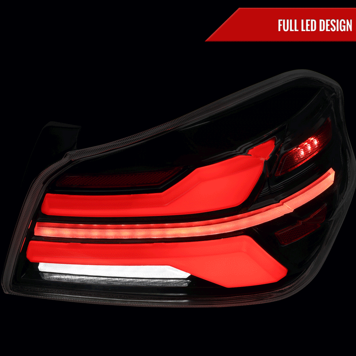 Spec-D New Era  Style Sequential LED Tail Lights Gloss Black Housing w/ Clear Lens and Red Bar 2015-2021 WRX / 2015-2021 STI