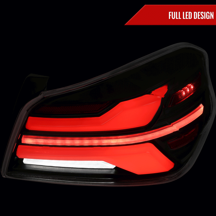 Spec-D New Era Style Sequential LED Tail Lights Matte Black Housing w/ Smoke Lens and Red Bar 2015-2021 WRX / 2015-2021 STI