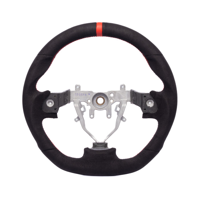Molded Innovations OEM Plus Style Suede Steering Wheel w/ Red Double Stitch and Red Stripe 2008-2014 WRX / 2008-2014 STI / 2009-2013 Forester / 2008-2011 Impreza / 2008-2009 Legacy / 2008-2009 Outback
