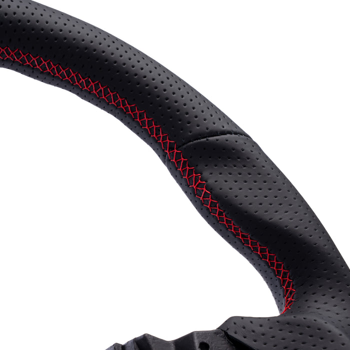 Molded Innovations OEM Plus Style Perforated Leather Steering Wheel w/ Red Stitching 2008-2014 WRX / 2008-2014 STI / 2009-2013 Forester / 2008-2011 Impreza / 2008-2009 Legacy / 2008-2009 Outback