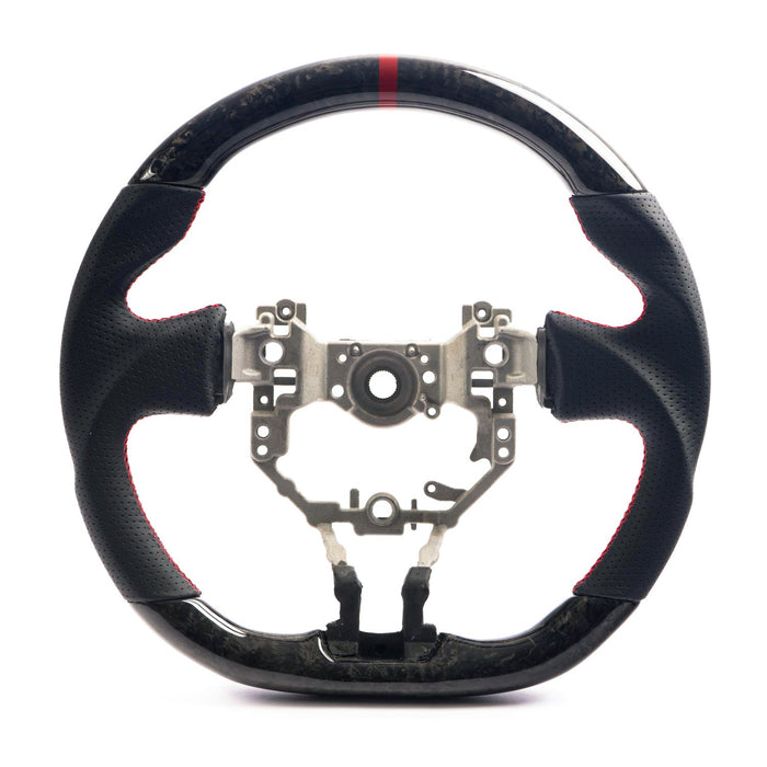 Molded Innovations Forged Carbon Fiber Steering Wheel w/ Perforated Leather Grip, Red Stripe and Red Stitching 2013-2016 BRZ / 2013-2016 FRS
