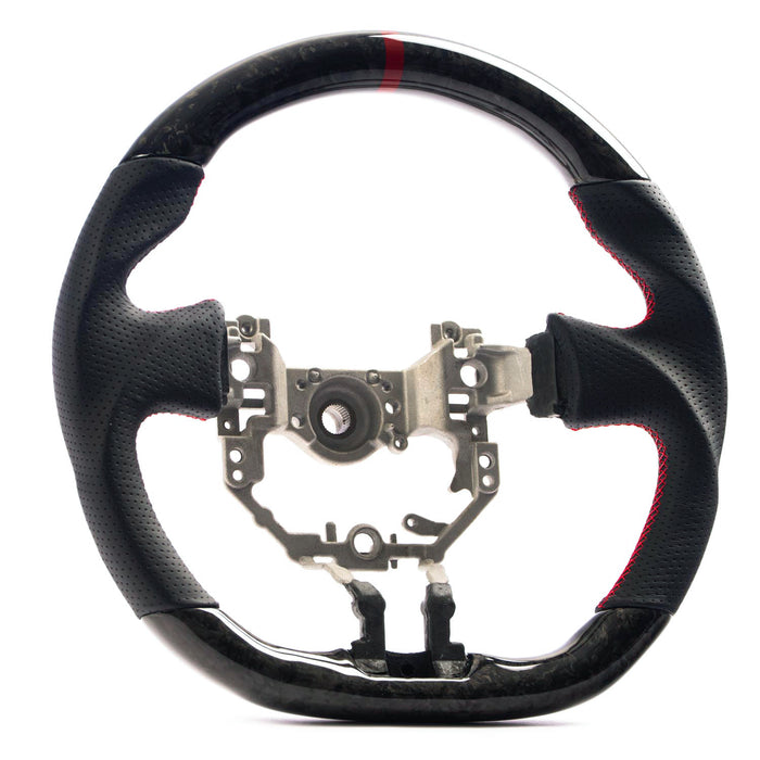 Molded Innovations Forged Carbon Fiber Steering Wheel w/ Perforated Leather Grip, Red Stripe and Red Stitching 2013-2016 BRZ / 2013-2016 FRS