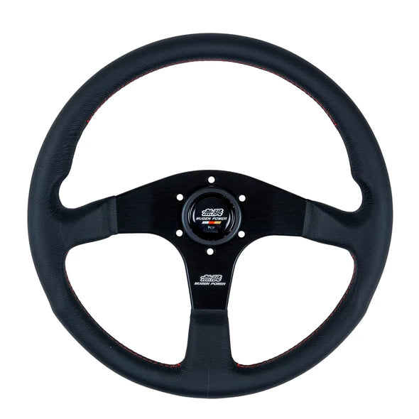 Mugen Racing 350mm Black Leather w/ Red Stitching Steering Wheel