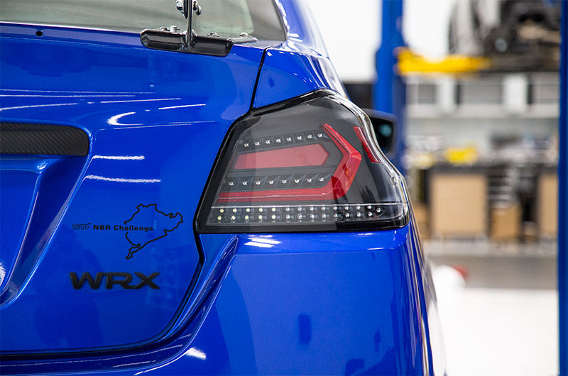 OLM Evolution Tail Lights Clear Lens, Black Base, Red Bar 2015-2021 WRX / STI