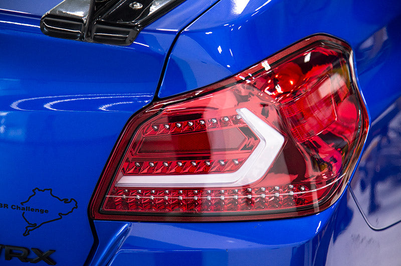 OLM Evolution Tail Lights Clear Lens, Red Base, White Bar 2015-2021 WRX / STI