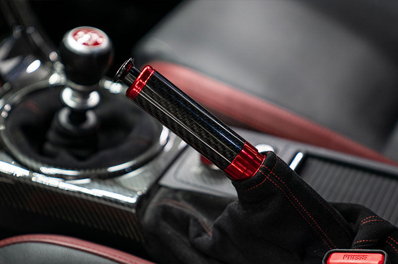 OLM Signature Series E-Brake Handle Black Carbon w/ Red 15-21 WRX / STI / 13-25 BRZ / FRS / 86