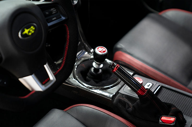 OLM Signature Series E-Brake Handle Black Carbon w/ Red 15-21 WRX / STI / 13-25 BRZ / FRS / 86
