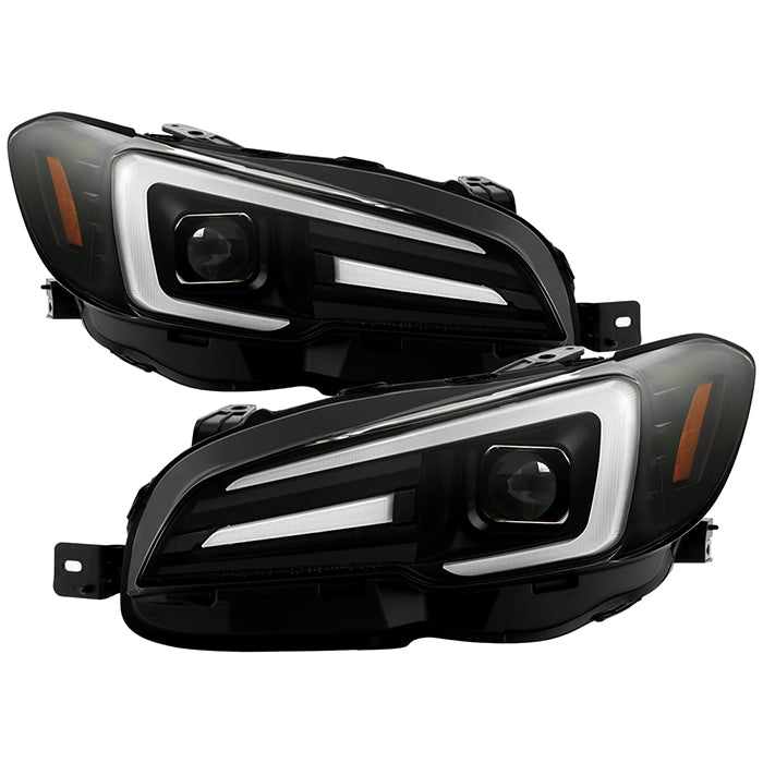 Spyder Apex LED Headlights w/ Black Base & Sequential Switch Back Light Bar 2015-2021 WRX LED Models Only