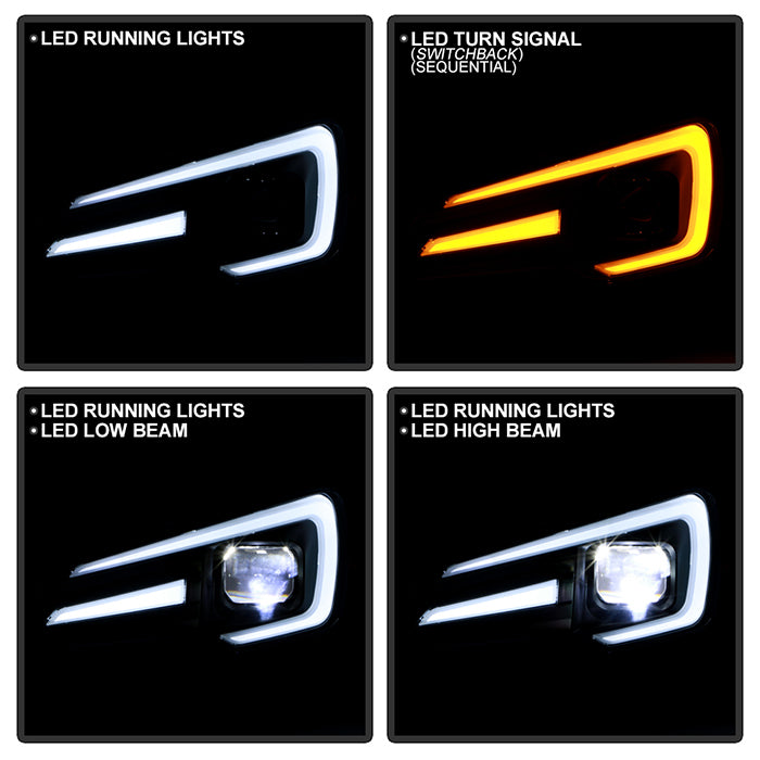 Spyder Apex LED Headlights w/ Black Base & Sequential Switch Back Light Bar 2015-2021 WRX LED Models Only
