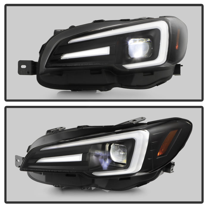 Spyder Apex LED Headlights w/ Black Base & Sequential Switch Back Light Bar 2018-2021 WRX SRH Models Only