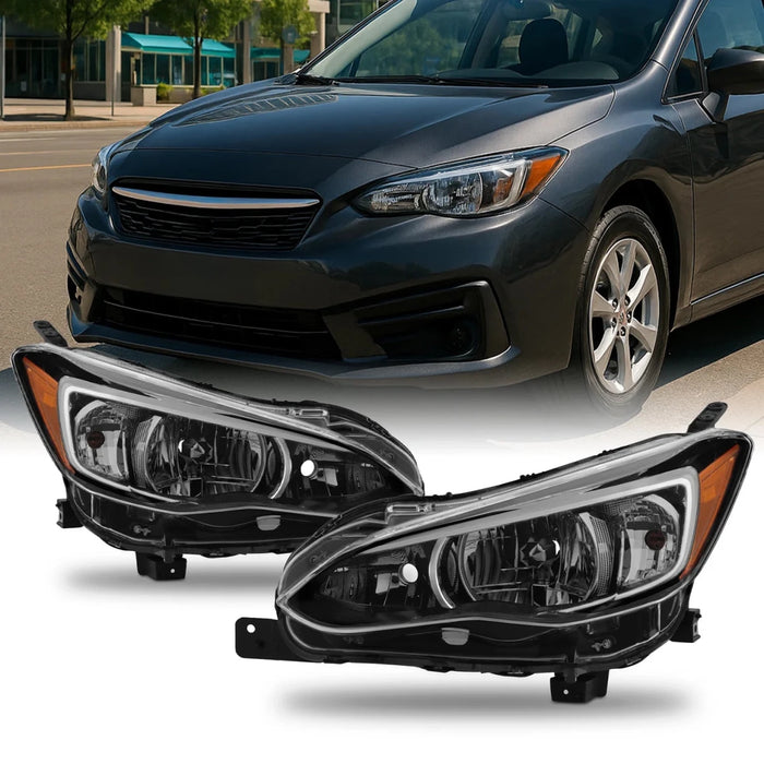 Akkon Halogen OE Style Headlights Black Base w/ Clear Lense 2017 - 2022 Impreza / 2018 - 2023 Crosstrek Halogen Models Only - 5-HD-JH-SI17-OE-L+R - Subimods.com