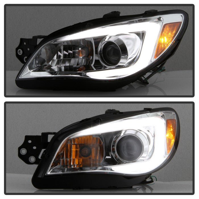 Akkon Projector Headlights w/ Chrome Base & Light Bar DRL 06-07 WRX / 06-07 STI - Halogen Models Only - PRO-JH-SWRX06-LB-C - Subimods.com