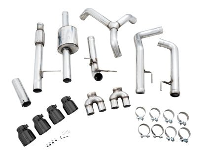 AWE 0FG Catback Split Rear Exit Exhaust (With Bumper Cutouts) w/ Diamond Black Tips 2019 - 2024 Chevrolet Silverado 1500 / 2019 - 2024 GMC Sierra 1500 - 3015 - 43202 - Subimods.com