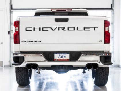 AWE 0FG Catback Split Rear Exit Exhaust (With Bumper Cutouts) w/ Diamond Black Tips 2019 - 2024 Chevrolet Silverado 1500 / 2019 - 2024 GMC Sierra 1500 - 3015 - 43202 - Subimods.com