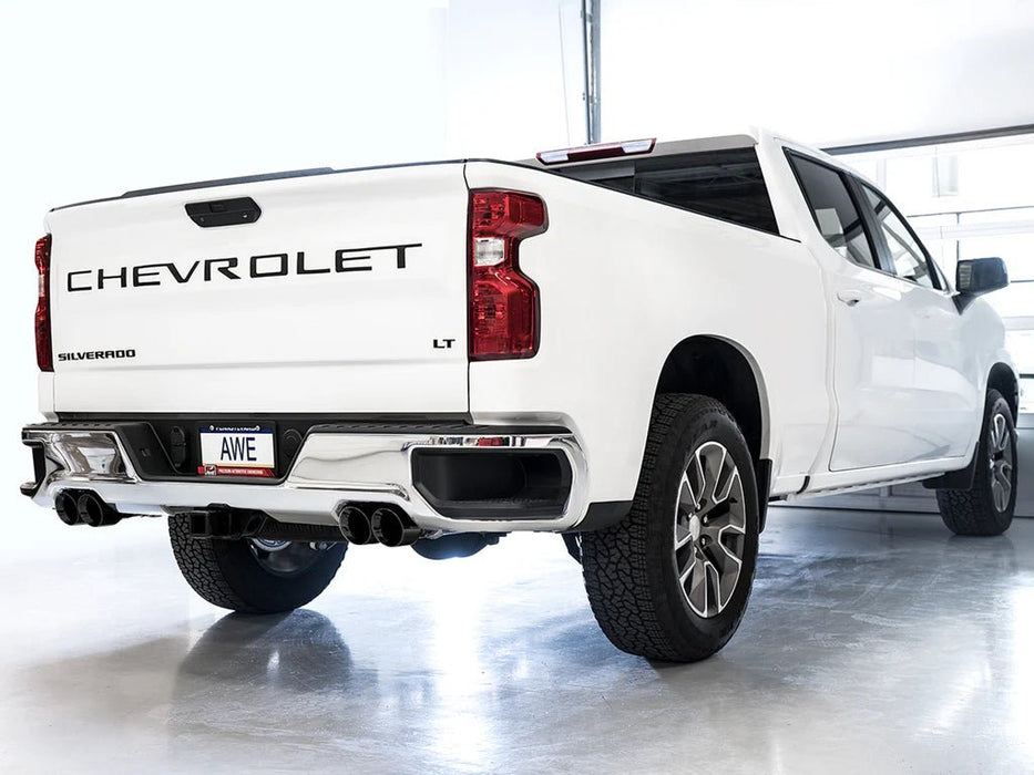 AWE 0FG Catback Split Rear Exit Exhaust (With Bumper Cutouts) w/ Diamond Black Tips 2019 - 2025 Chevrolet Silverado 1500 / 2019 - 2025 GMC Sierra 1500 - 3015 - 43204 - Subimods.com