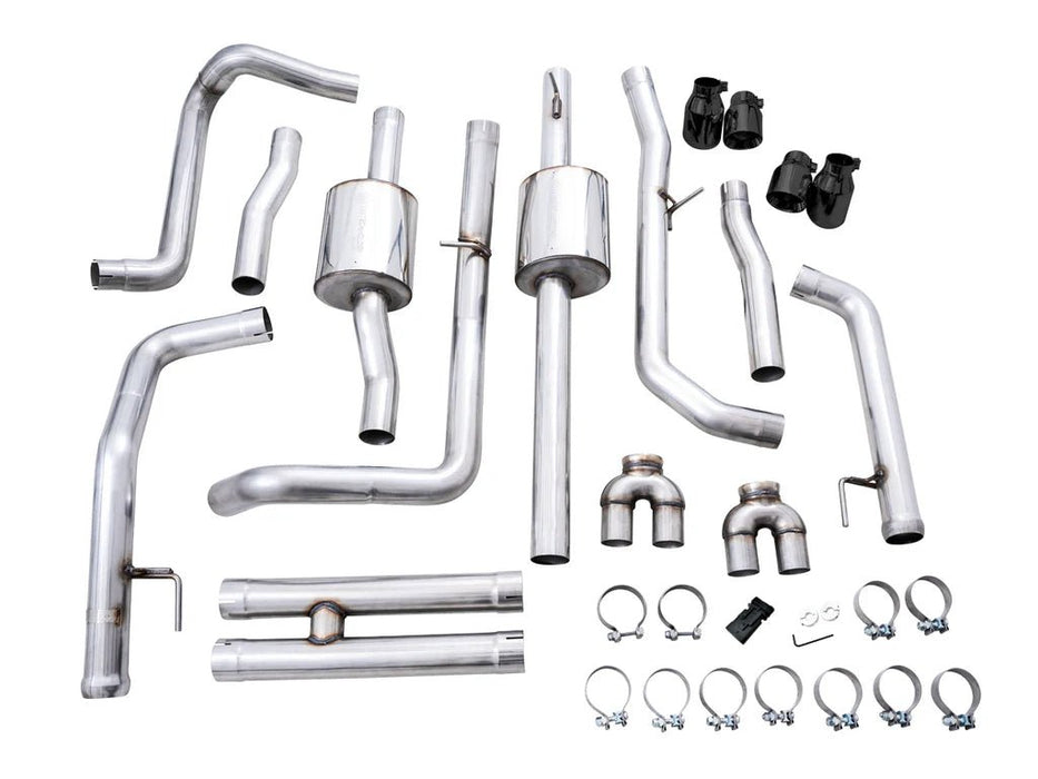 AWE 0FG Catback Split Rear Exit Exhaust (With Bumper Cutouts) w/ Diamond Black Tips 2019 - 2025 Chevrolet Silverado 1500 / 2019 - 2025 GMC Sierra 1500 - 3015 - 43204 - Subimods.com
