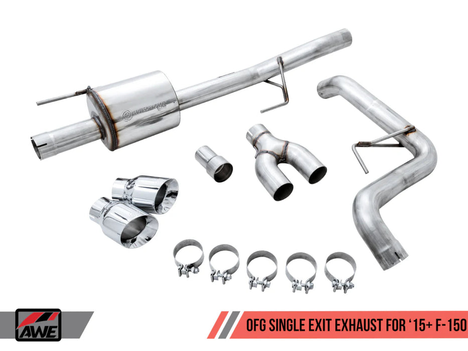 AWE 0FG Single Exit Catback Exhaust w/ Diamond Black Tips 2015 - 2020 Ford F - 150 - 3015 - 23058 - Subimods.com