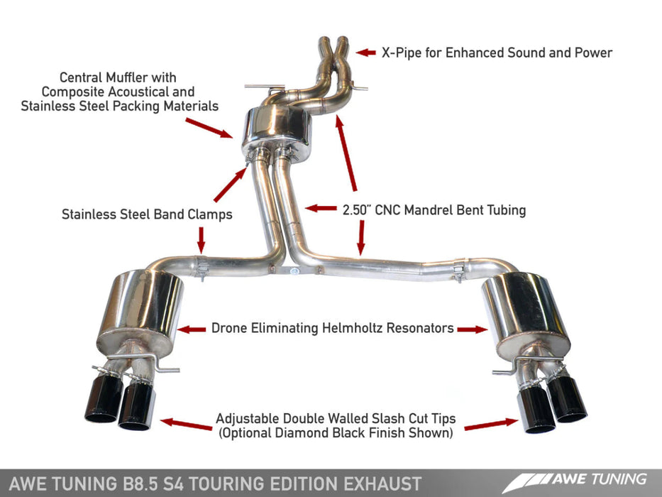AWE Touring Edition Catback Exhaust w/ Chrome Silver Tips 2010 - 2016 Audi S4 - 3010 - 42018 - Subimods.com