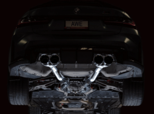 AWE Track Edition Catback Exhaust w/ Chrome Silver Tips 2021 - 2025 BMW M3 / M4 - 3020 - 43482 - Subimods.com