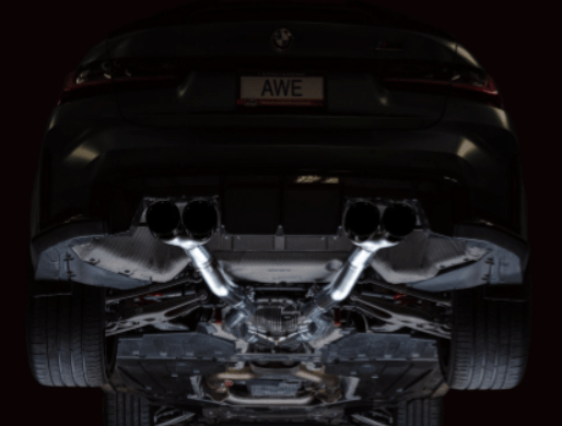 AWE Track Edition Catback Exhaust w/ Diamond Black Tips 2021 - 2025 BMW M3 / M4 - 3020 - 42482 - Subimods.com