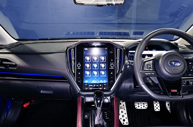 Axis Parts Ultrasuede Infotainment Hood Cover Black w/ Red Stitching 2022 - 2024 WRX / 2024 - 2025 Crosstrek / 2024 - 2025 Impreza - ST-693USAB - Subimods.com