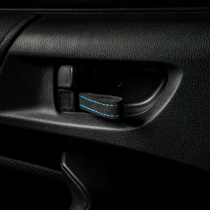 Billetworkz Alcantara Door Pull Strap Kit Pair Black w/ Hyper Blue Stitching 2008 - 2021 WRX / 2008 - 2021 STI / 2013 - 2021 BRZ / 2013 - 2017 Crosstrek / 2014 - 2018 Forester / 2012 - 2018 Impreza - BW - DPSK - SUB - GRVA - BLK - HYBL - 1 - Subimods.com
