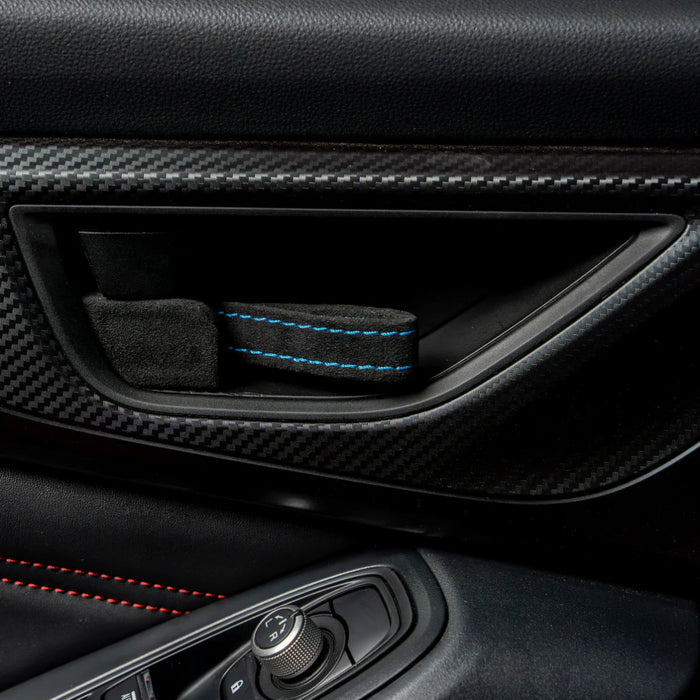 Billetworkz Alcantara Door Pull Strap Kit Pair Black w/ Hyper Blue Stitching 2022 - 2025 WRX / 2022 - 2025 BRZ / 2022 - 2025 GR86 / 2018 - 2025 Crosstrek / 2020 - 2025 Outback / 2020 - 2025 Legacy - BW - DPSK - SUB - VB - BLK - HYBL - 1 - Subimods.com