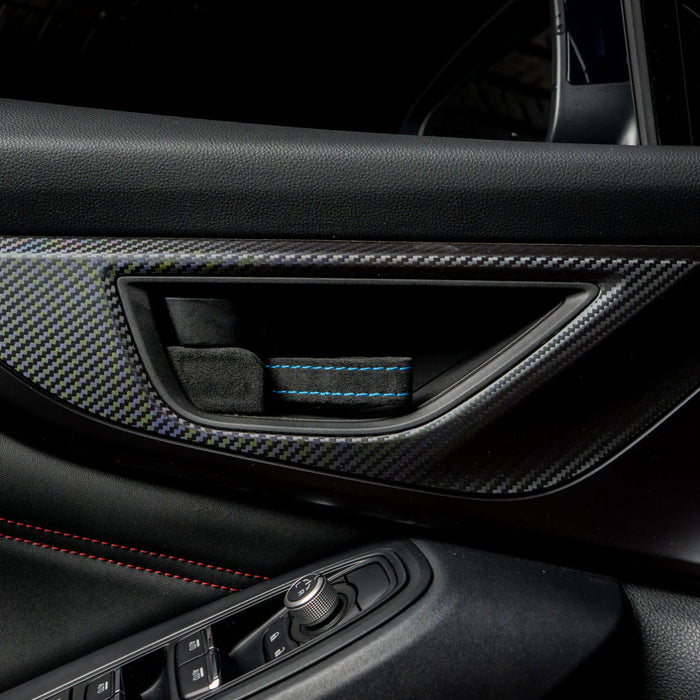 Billetworkz Alcantara Door Pull Strap Kit Pair Black w/ Hyper Blue Stitching 2022 - 2025 WRX / 2022 - 2025 BRZ / 2022 - 2025 GR86 / 2018 - 2025 Crosstrek / 2020 - 2025 Outback / 2020 - 2025 Legacy - BW - DPSK - SUB - VB - BLK - HYBL - 1 - Subimods.com