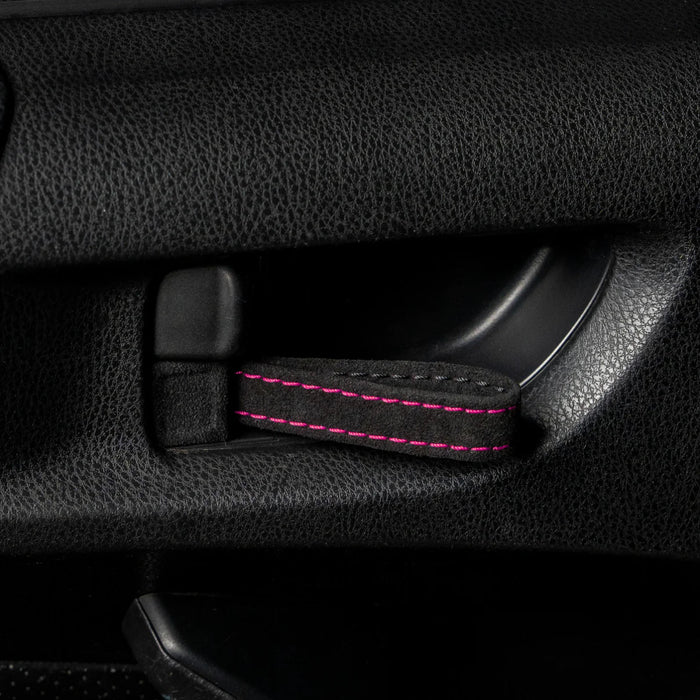 Billetworkz Alcantara Door Pull Strap Kit Pair Black w/ Pink Stitching 2008 - 2021 WRX / 2008 - 2021 STI / 2013 - 2021 BRZ / 2013 - 2017 Crosstrek / 2014 - 2018 Forester / 2012 - 2018 Impreza - BW - DPSK - SUB - GRVA - BLK - PNK - 1 - Subimods.com