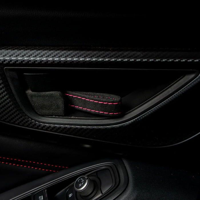 Billetworkz Alcantara Door Pull Strap Kit Pair Black w/ Pink Stitching 2022 - 2025 WRX / 2022 - 2025 BRZ / 2022 - 2025 GR86 / 2018 - 2025 Crosstrek / 2020 - 2025 Outback / 2020 - 2025 Legacy - BW - DPSK - SUB - VB - BLK - PNK - 1 - Subimods.com