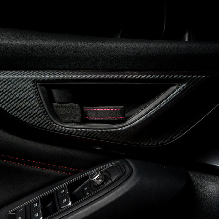 Billetworkz Alcantara Door Pull Strap Kit Pair Black w/ Pink Stitching 2022 - 2025 WRX / 2022 - 2025 BRZ / 2022 - 2025 GR86 / 2018 - 2025 Crosstrek / 2020 - 2025 Outback / 2020 - 2025 Legacy - BW - DPSK - SUB - VB - BLK - PNK - 1 - Subimods.com