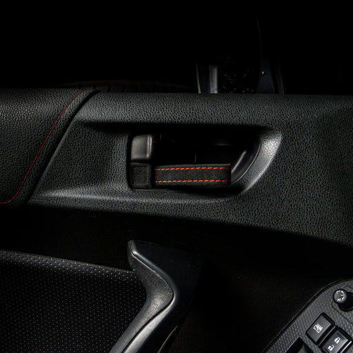 Billetworkz Alcantara Door Pull Strap Kit Pair Black w/ Red Stitching 2008 - 2021 WRX / 2008 - 2021 STI / 2013 - 2021 BRZ / 2013 - 2017 Crosstrek / 2014 - 2018 Forester / 2012 - 2018 Impreza - BW - DPSK - SUB - GRVA - BLK - RED - 1 - Subimods.com