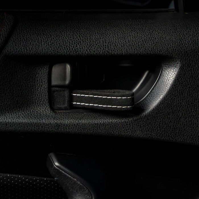 Billetworkz Alcantara Door Pull Strap Kit Pair Black w/ White Stitching 2008 - 2021 WRX / 2008 - 2021 STI / 2013 - 2021 BRZ / 2013 - 2017 Crosstrek / 2014 - 2018 Forester / 2012 - 2018 Impreza - BW - DPSK - SUB - GRVA - BLK - WHT - 1 - Subimods.com