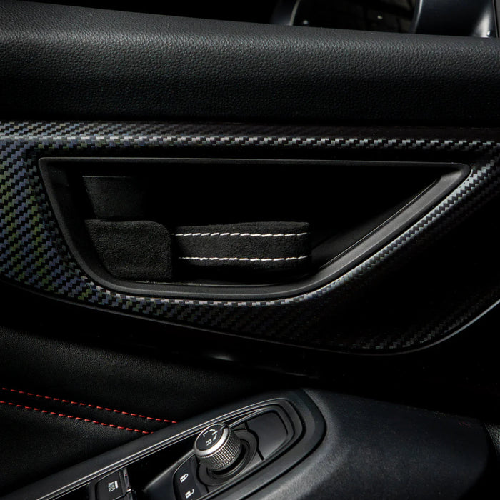 Billetworkz Alcantara Door Pull Strap Kit Pair Black w/ White Stitching 2022 - 2025 WRX / 2022 - 2025 BRZ / 2022 - 2025 GR86 / 2018 - 2025 Crosstrek / 2020 - 2025 Outback / 2020 - 2025 Legacy - BW - DPSK - SUB - VB - BLK - WHT - 1 - Subimods.com