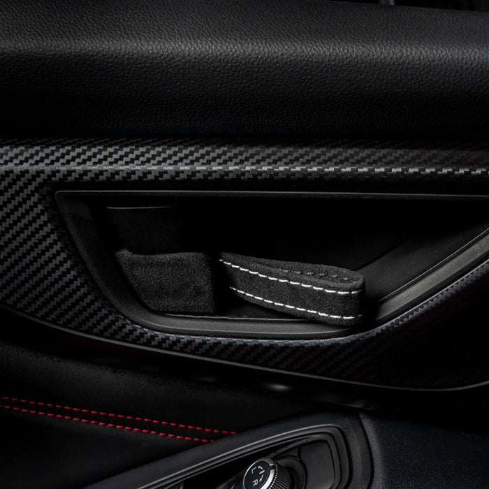 Billetworkz Alcantara Door Pull Strap Kit Pair Black w/ White Stitching 2022 - 2025 WRX / 2022 - 2025 BRZ / 2022 - 2025 GR86 / 2018 - 2025 Crosstrek / 2020 - 2025 Outback / 2020 - 2025 Legacy - BW - DPSK - SUB - VB - BLK - WHT - 1 - Subimods.com