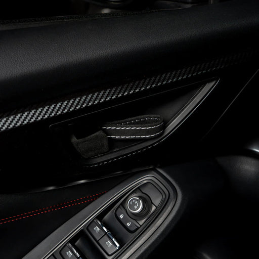Billetworkz Alcantara Door Pull Strap Kit Pair Black w/ White Stitching 2022 - 2025 WRX / 2022 - 2025 BRZ / 2022 - 2025 GR86 / 2018 - 2025 Crosstrek / 2020 - 2025 Outback / 2020 - 2025 Legacy - BW - DPSK - SUB - VB - BLK - WHT - 1 - Subimods.com