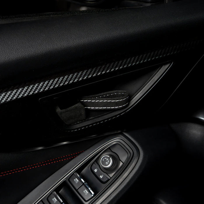 Billetworkz Alcantara Door Pull Strap Kit Pair Black w/ White Stitching 2022 - 2025 WRX / 2022 - 2025 BRZ / 2022 - 2025 GR86 / 2018 - 2025 Crosstrek / 2020 - 2025 Outback / 2020 - 2025 Legacy - BW - DPSK - SUB - VB - BLK - WHT - 1 - Subimods.com
