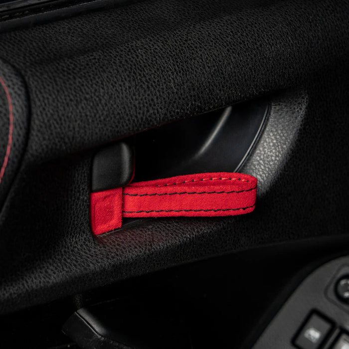 Billetworkz Alcantara Door Pull Strap Kit Pair Red w/ Black Stitching 2008 - 2021 WRX / 2008 - 2021 STI / 2013 - 2021 BRZ / 2013 - 2017 Crosstrek / 2014 - 2018 Forester / 2012 - 2018 Impreza - BW - DPSK - SUB - GRVA - RED - BLK - 1 - Subimods.com