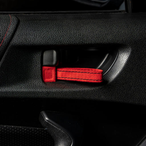 Billetworkz Alcantara Door Pull Strap Kit Pair Red w/ Black Stitching 2008 - 2021 WRX / 2008 - 2021 STI / 2013 - 2021 BRZ / 2013 - 2017 Crosstrek / 2014 - 2018 Forester / 2012 - 2018 Impreza - BW - DPSK - SUB - GRVA - RED - BLK - 1 - Subimods.com
