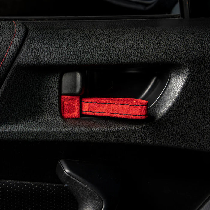 Billetworkz Alcantara Door Pull Strap Kit Pair Red w/ Black Stitching 2008 - 2021 WRX / 2008 - 2021 STI / 2013 - 2021 BRZ / 2013 - 2017 Crosstrek / 2014 - 2018 Forester / 2012 - 2018 Impreza - BW - DPSK - SUB - GRVA - RED - BLK - 1 - Subimods.com