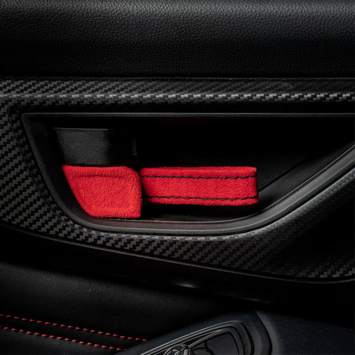 Billetworkz Alcantara Door Pull Strap Kit Pair Red w/ Black Stitching 2022 - 2025 WRX / 2022 - 2025 BRZ / 2022 - 2025 GR86 / 2018 - 2025 Crosstrek / 2020 - 2025 Outback / 2020 - 2025 Legacy - BW - DPSK - SUB - VB - RED - BLK - 1 - Subimods.com