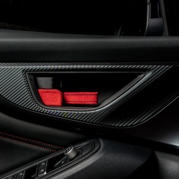 Billetworkz Alcantara Door Pull Strap Kit Pair Red w/ Black Stitching 2022 - 2025 WRX / 2022 - 2025 BRZ / 2022 - 2025 GR86 / 2018 - 2025 Crosstrek / 2020 - 2025 Outback / 2020 - 2025 Legacy - BW - DPSK - SUB - VB - RED - BLK - 1 - Subimods.com
