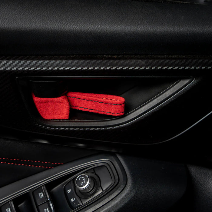 Billetworkz Alcantara Door Pull Strap Kit Pair Red w/ Black Stitching 2022 - 2025 WRX / 2022 - 2025 BRZ / 2022 - 2025 GR86 / 2018 - 2025 Crosstrek / 2020 - 2025 Outback / 2020 - 2025 Legacy - BW - DPSK - SUB - VB - RED - BLK - 1 - Subimods.com