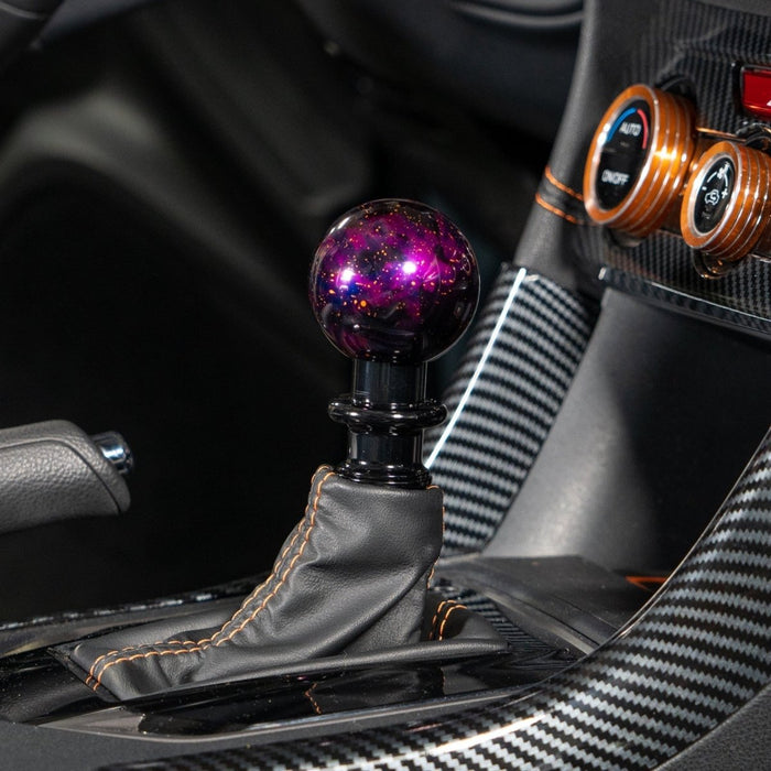 Billetworkz Automatic Shifter Push - Down Lockout Fits Most Subaru CVT Models - Purple Cosmic Space - BW-KNB-SUBAU-NO-PC-SP-PD-WB-RED - Subimods.com
