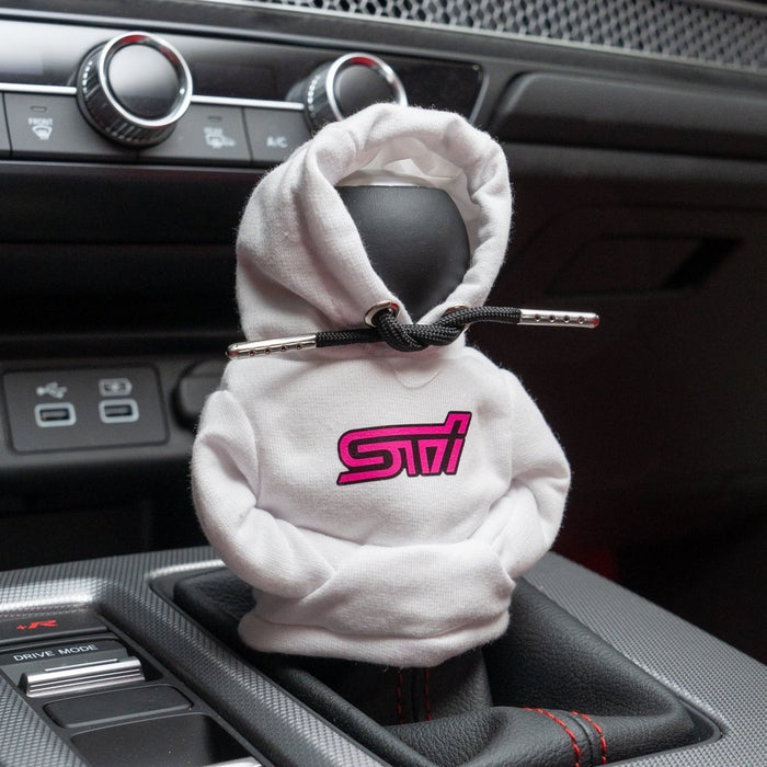 Billetworkz Shift Knob Hoodie w/ STI Logo Most Manual Subaru Models - BW-HDE-WHT-STIPNK - Subimods.com